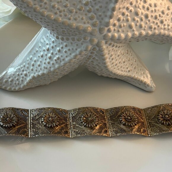 ANTIQUE STERLING VERMEIL FILIGREE CUFF BRACELET - Picture 6 of 8